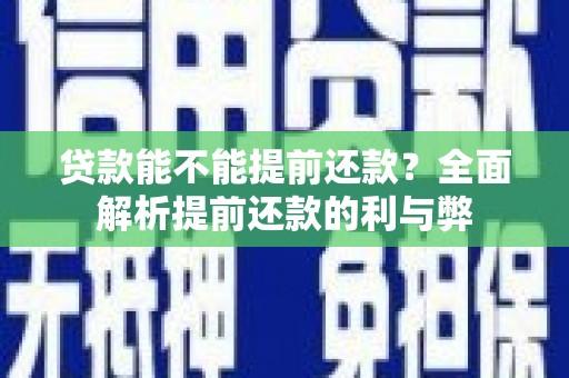 湖口贷款能不能提前还款？全面解析提前还款的利与弊